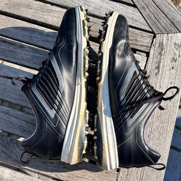 Athletic Sporty Golf‎ Shoes FootJoy Fury 10W Black Leather Mesh Spiked Cleats main image 11